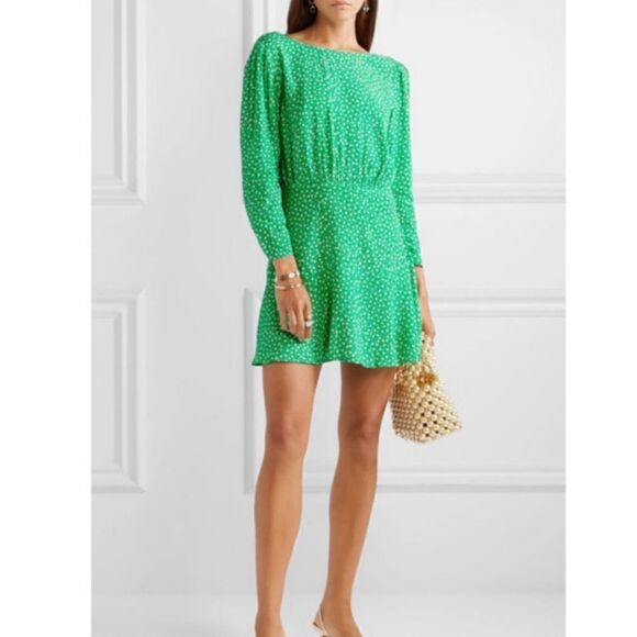 Rixo Silk Kyla Green Floral Dress - Picture 2 of 15